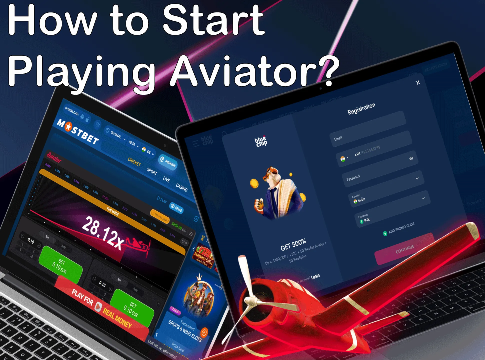 Start playing the Aviator game after registering your account.