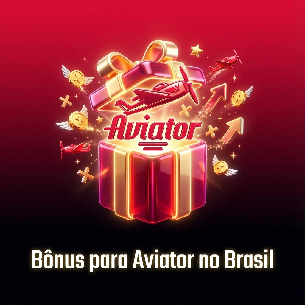 Banner “Bônus para Aviator no Brasil” com avião estilizado, fichas de cassino e ícones de bônus e cashback