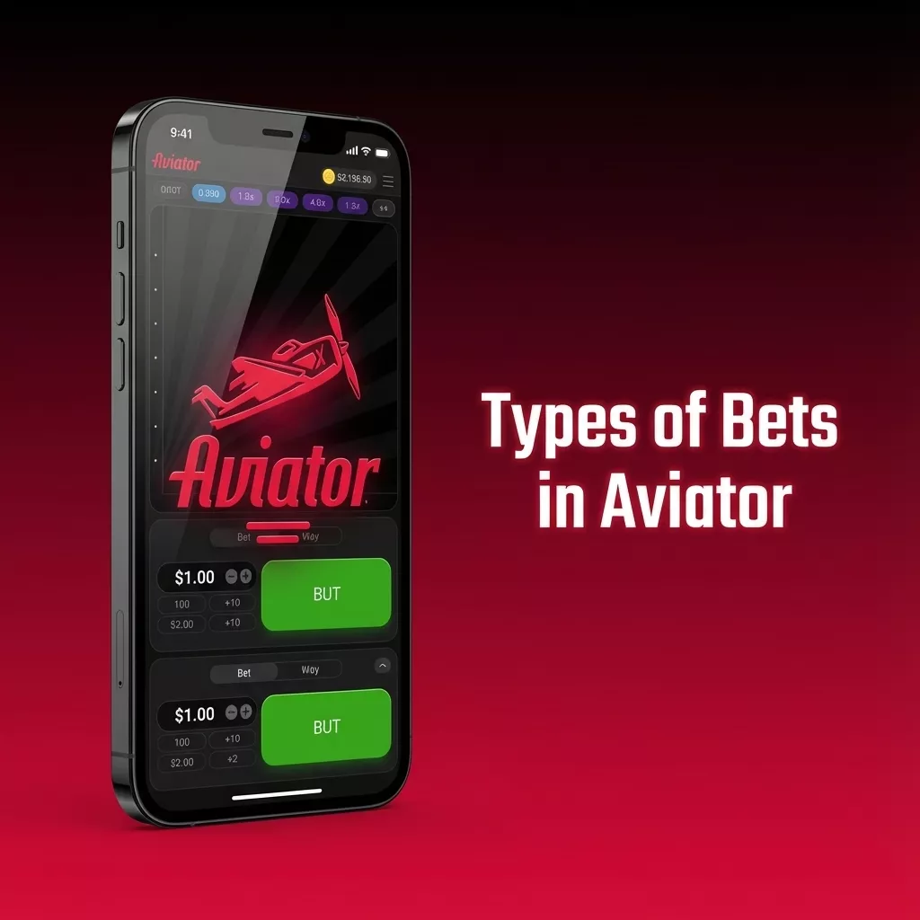 Infographic showing Aviator game bet types: single bet, double bet, auto-bet, and auto-cashout with example multipliers.