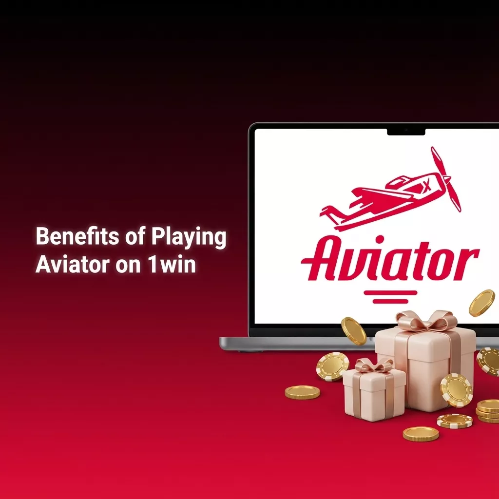 Infographic titled “Benefits of Playing Aviator on 1win” with icons for chat, stats, RTP, auto cashout, INR deposits, and mobile play