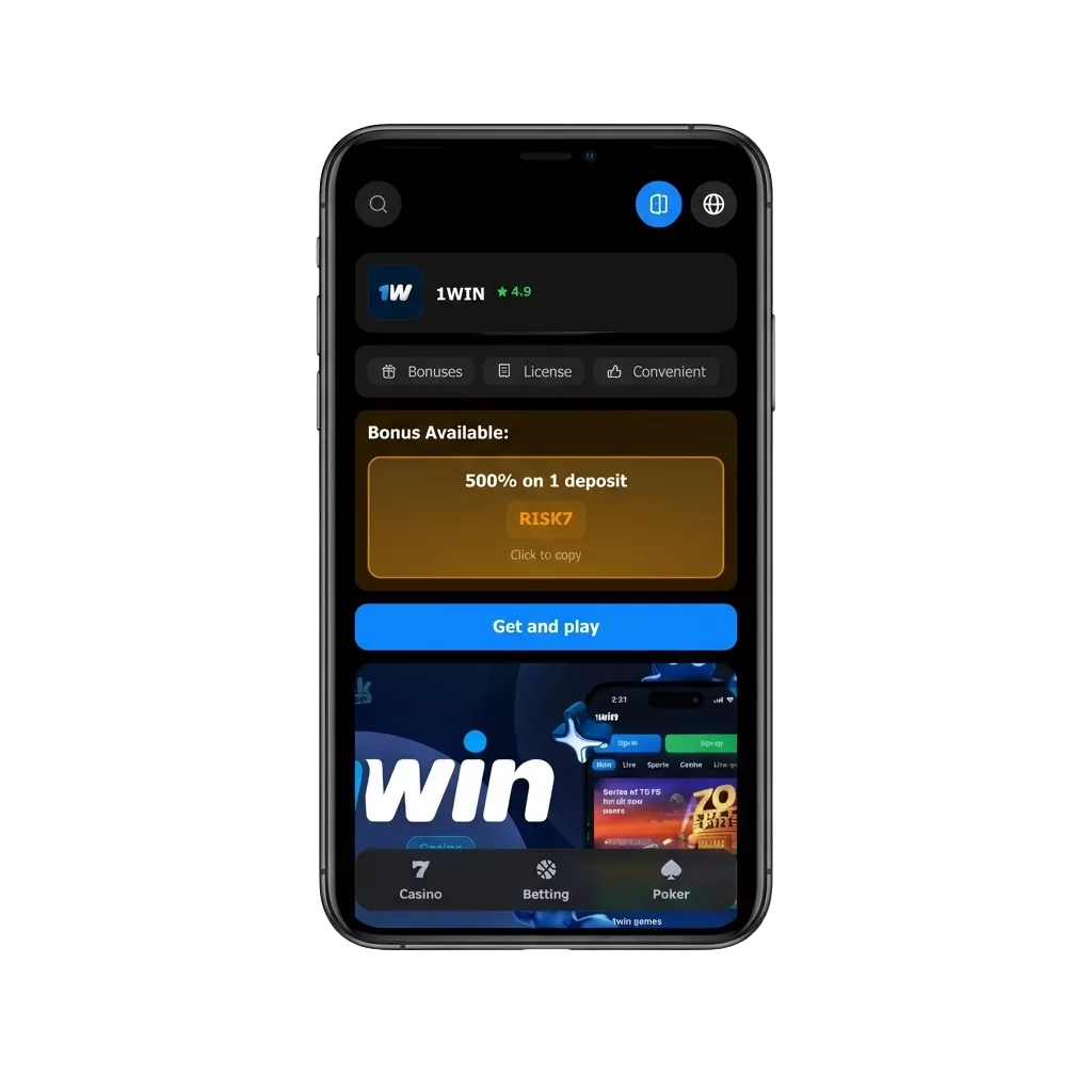 Phone screen showing 1win Aviator crash game with rising plane and betting interface on mobile device