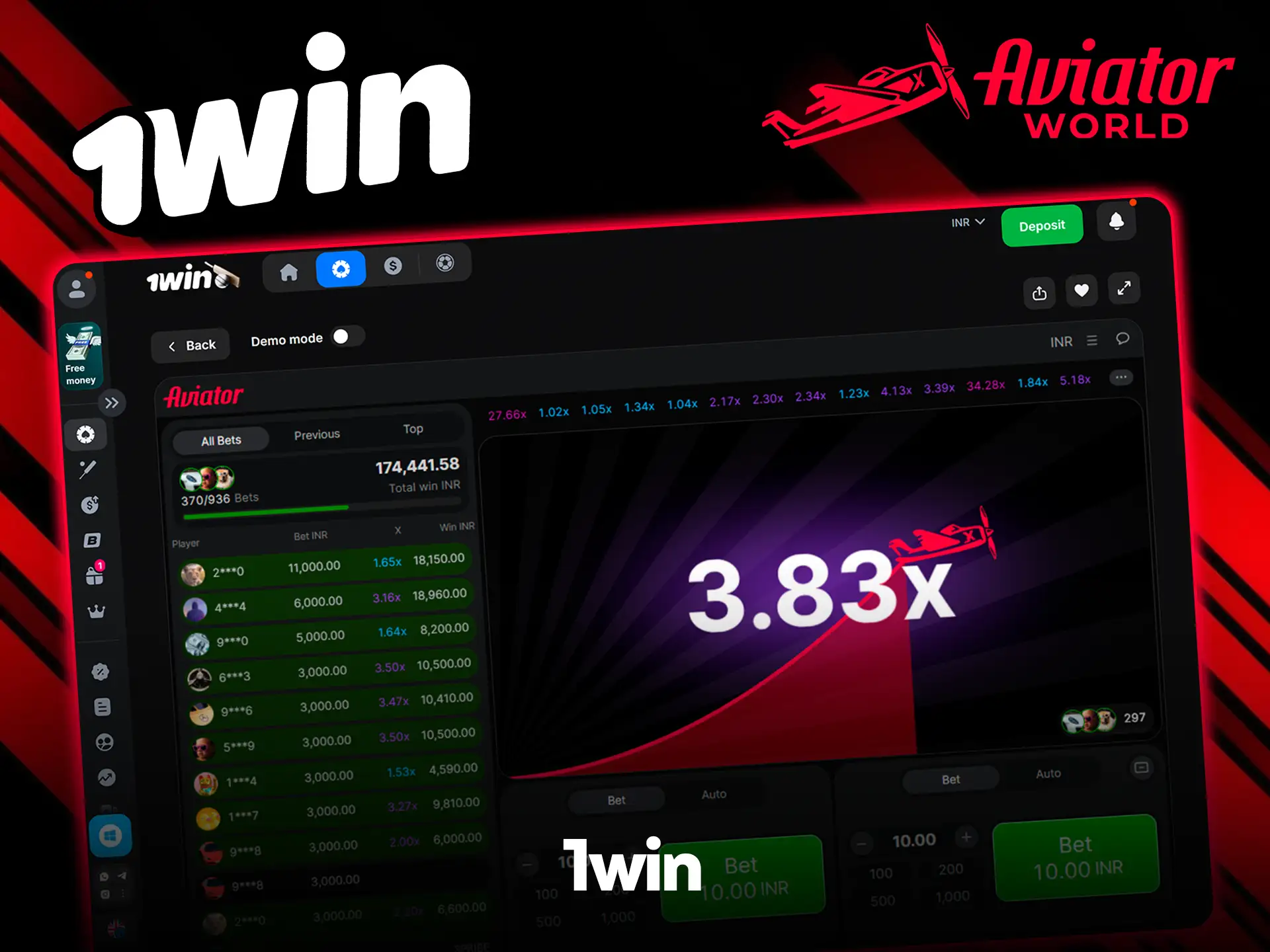 Play the Aviator game on 1win.