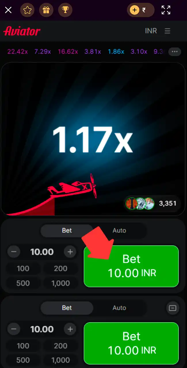 Place bets and claim Aviator prizes.