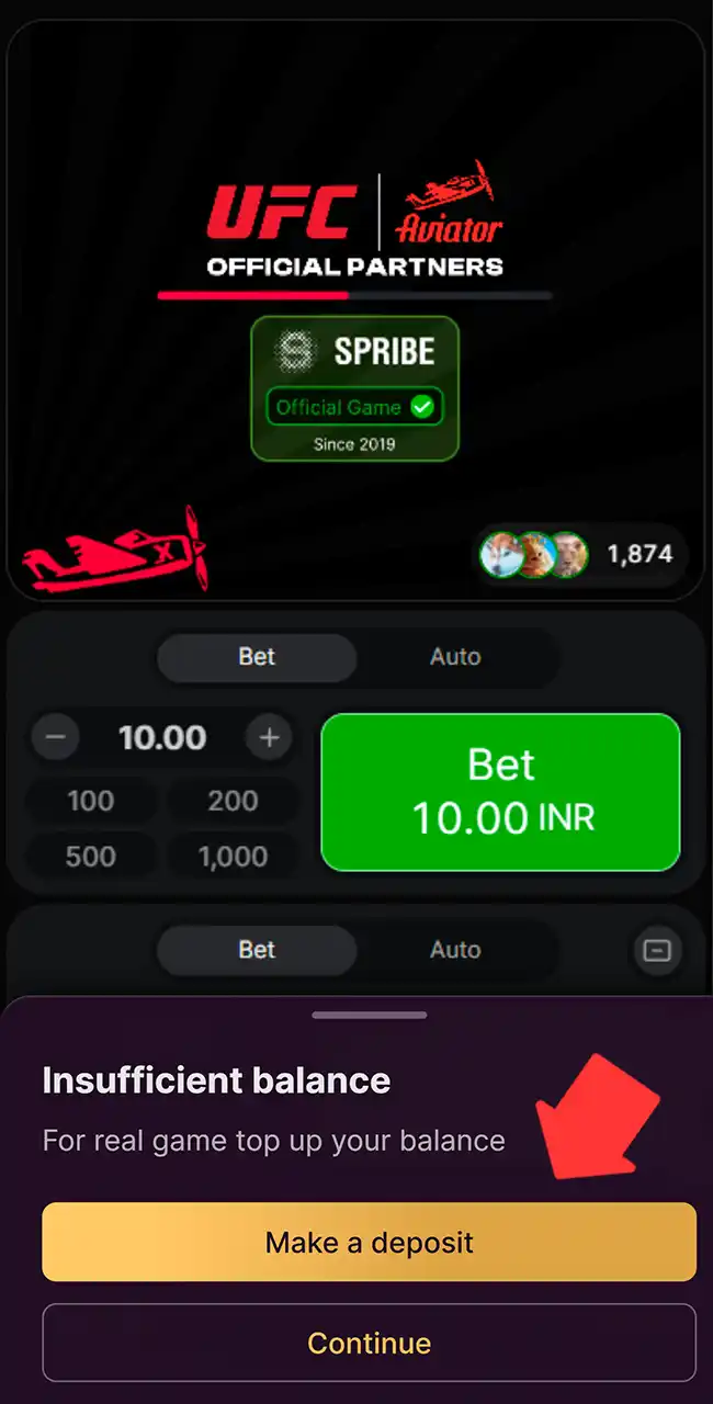 Switch to Aviator real money mode.