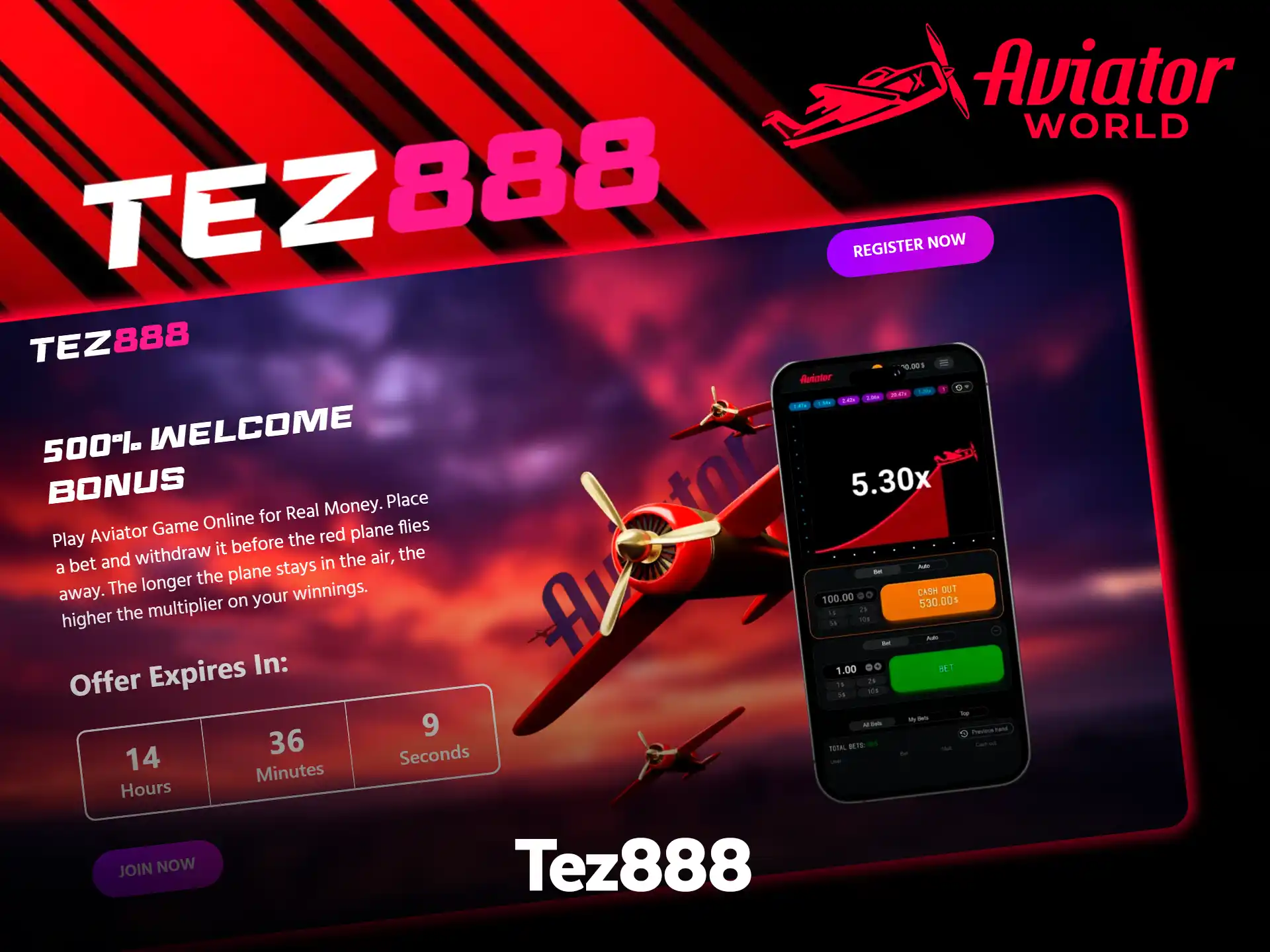 Enjoy Tez888 Aviator online game sessions.