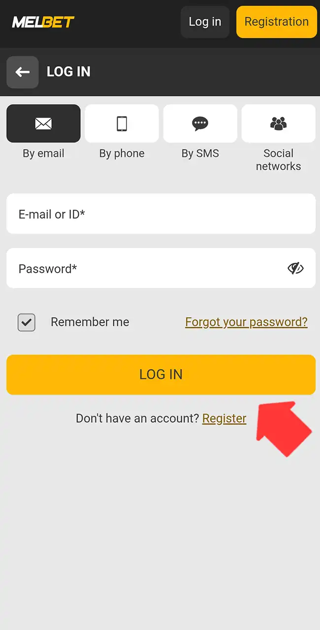 Enter your personal Melbet gaming account.