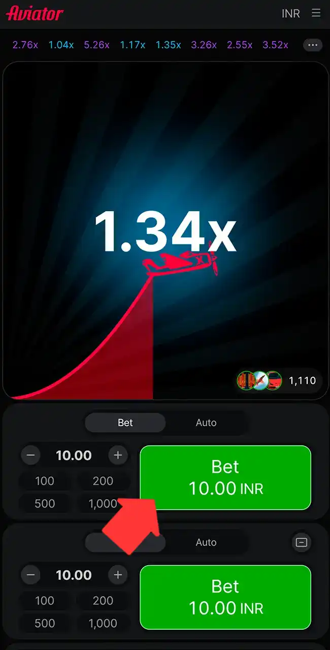 Place your first Rajabets Aviator bet.