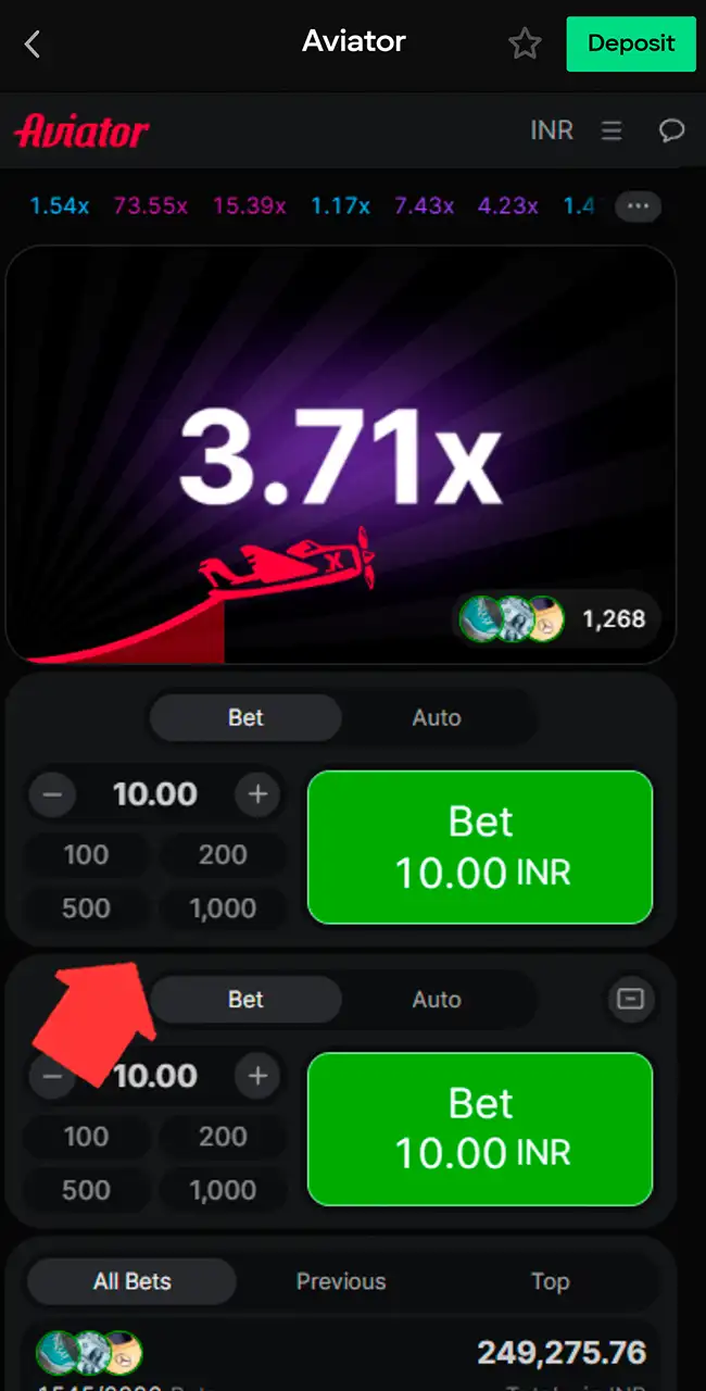 Input your Parimatch Aviator wager amount.